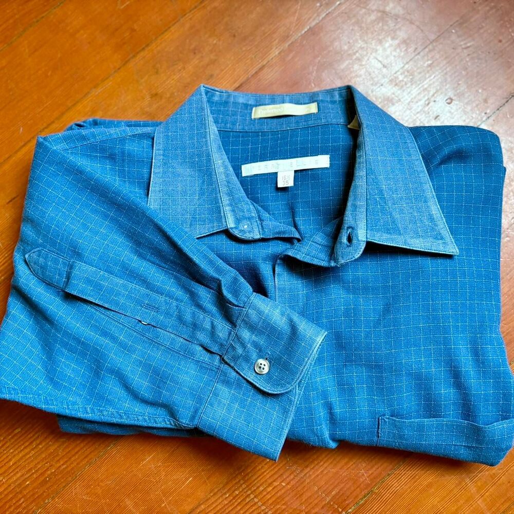 Perry Ellis Preferred Collection Blue Cotton Button Down Dress Shirt 16.5-35